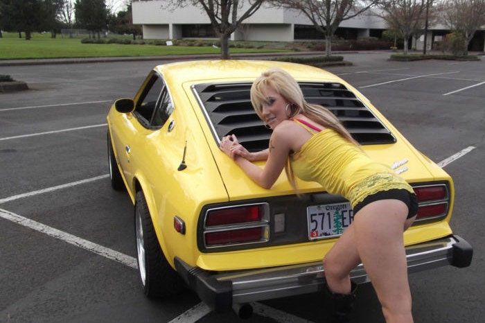Girl posing near vintage car Stock Photo by ©sergey_causelove 96927188